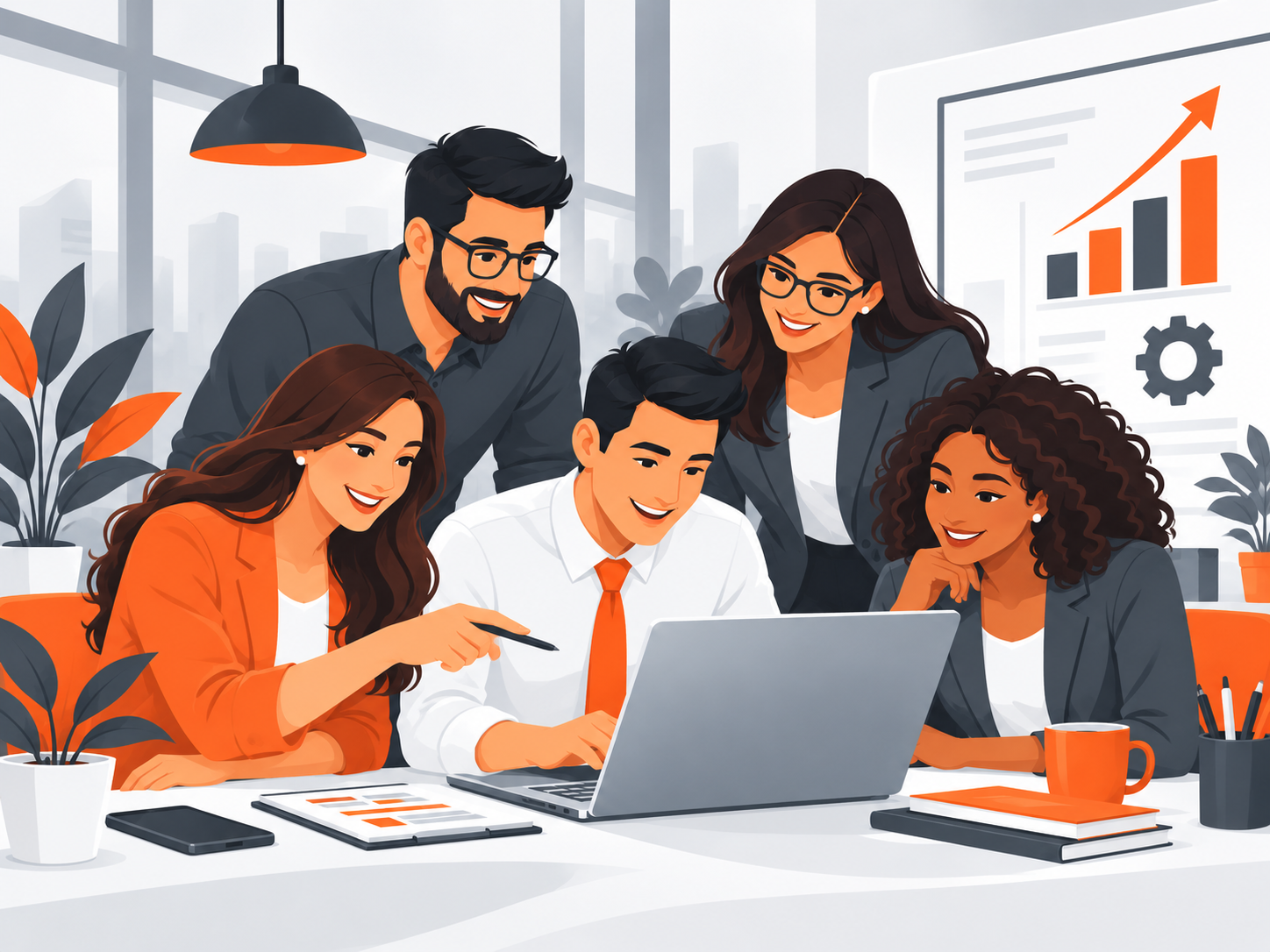 Equipo de una pequeña empresa colaborando